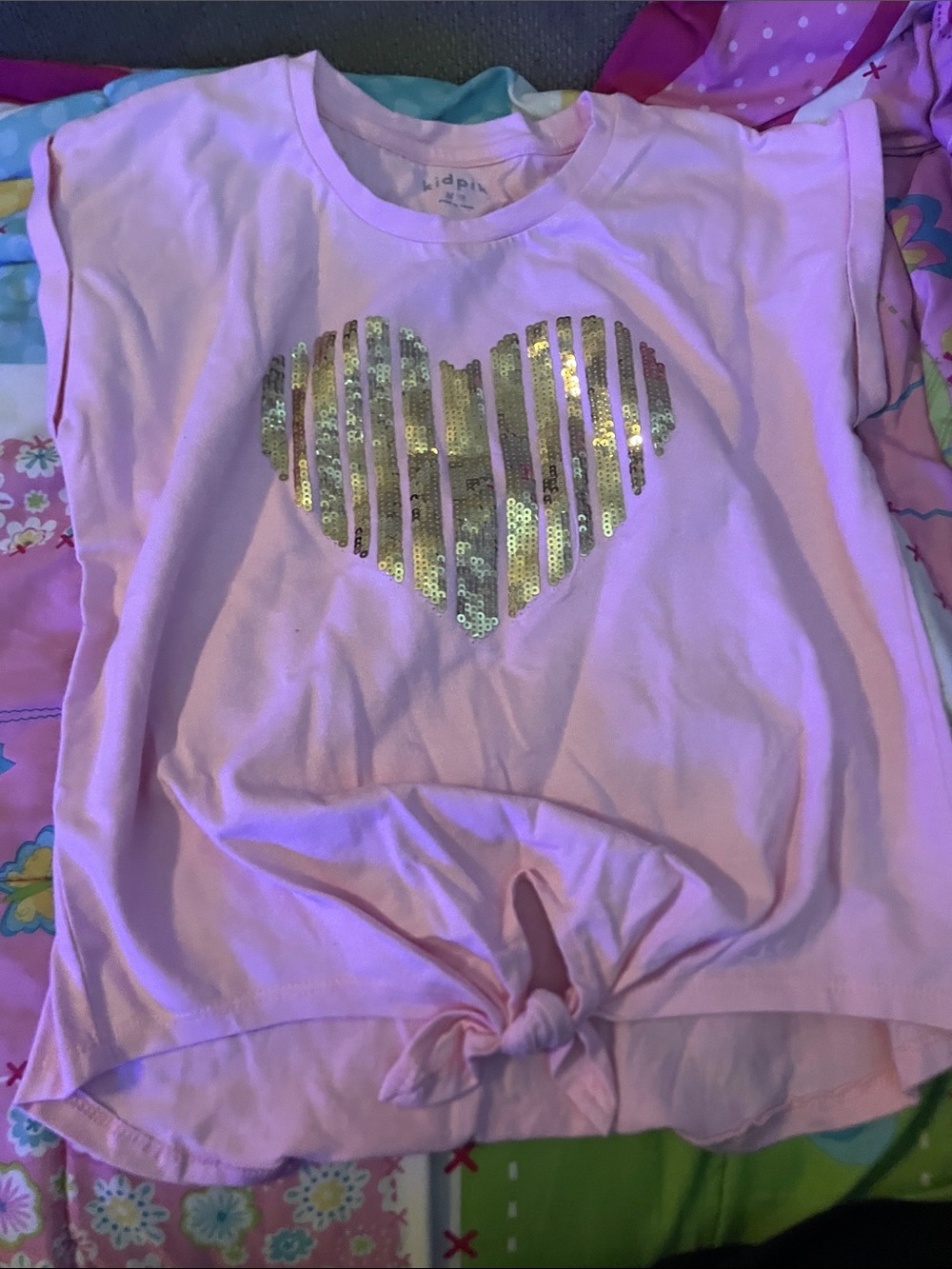 kidpik Pink Short Sleeve Tee with Gold Sequin Heart